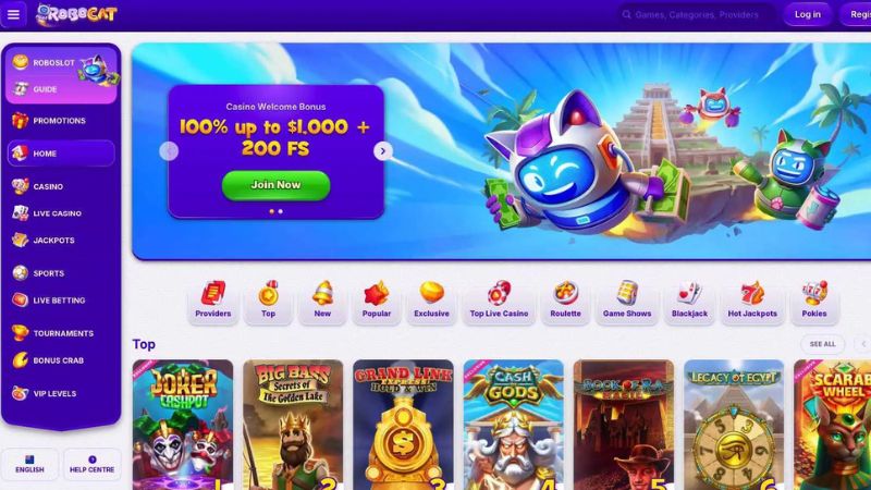 Robocat Casino live dealer lobby screenshot